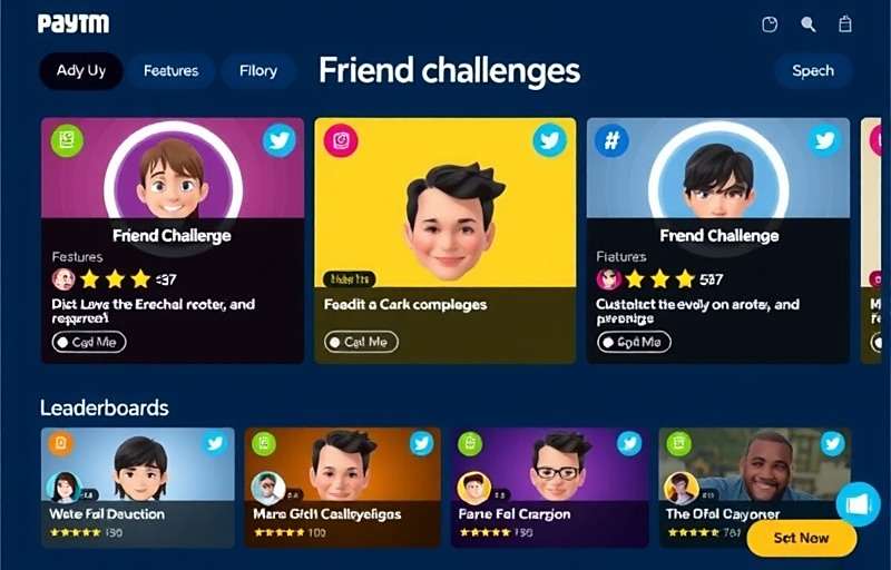 Social Features on Paytm First Games Paytm First Games community features showing friend challenges and leaderboards