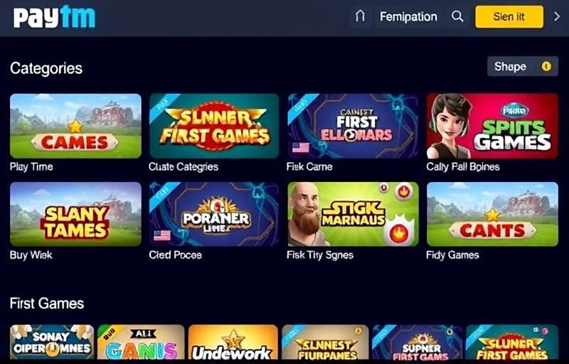 Paytm First Games Homepage Paytm First Games Main Interface showing various game categories